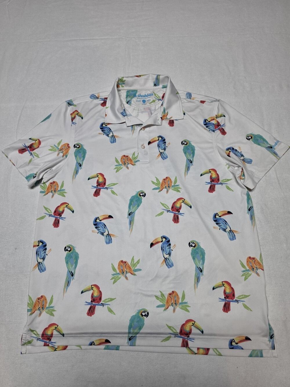 Men's Chubbies Multicolor Parrot Short Sleeve Polo Shirt - Size Large